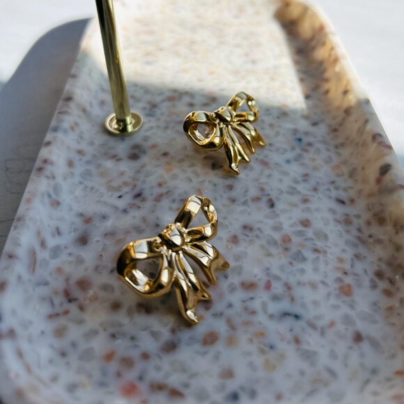 18K gold plated  bow knot stud earrings , stainless steel - Picture 3 of 5